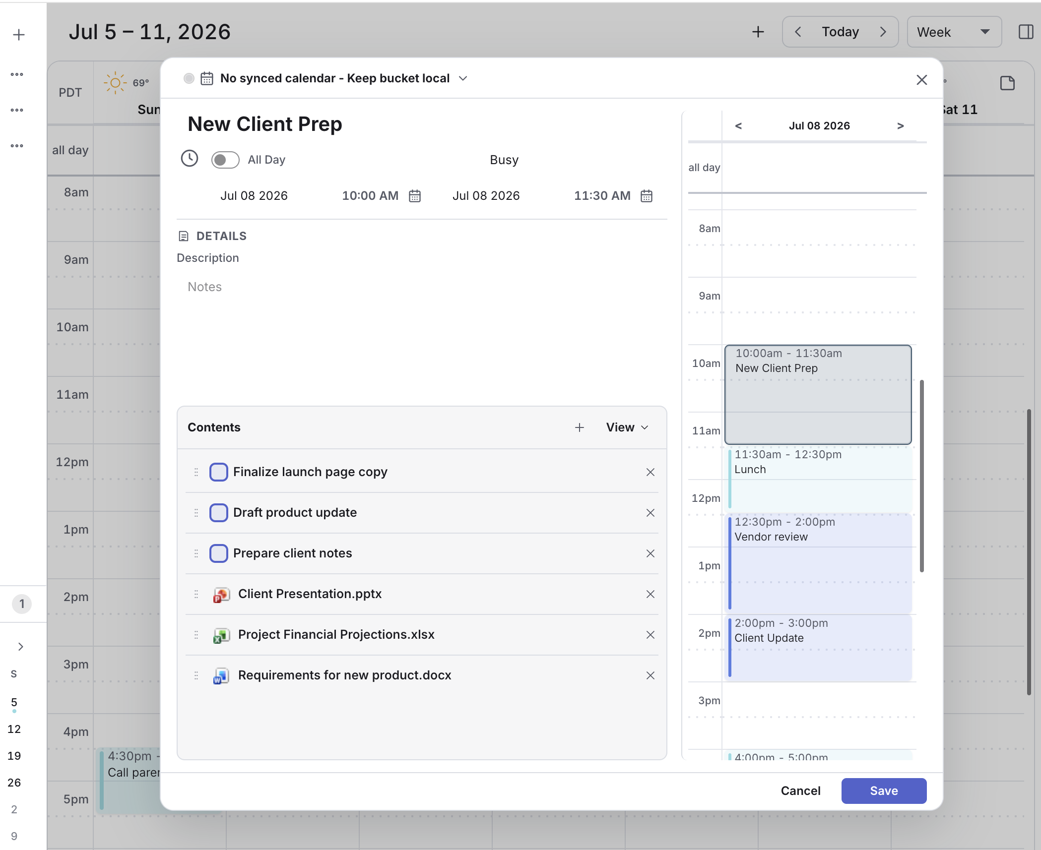 Current Dainvo Desktop Bucket editor with tasks and linked PowerPoint, Excel, and Word files