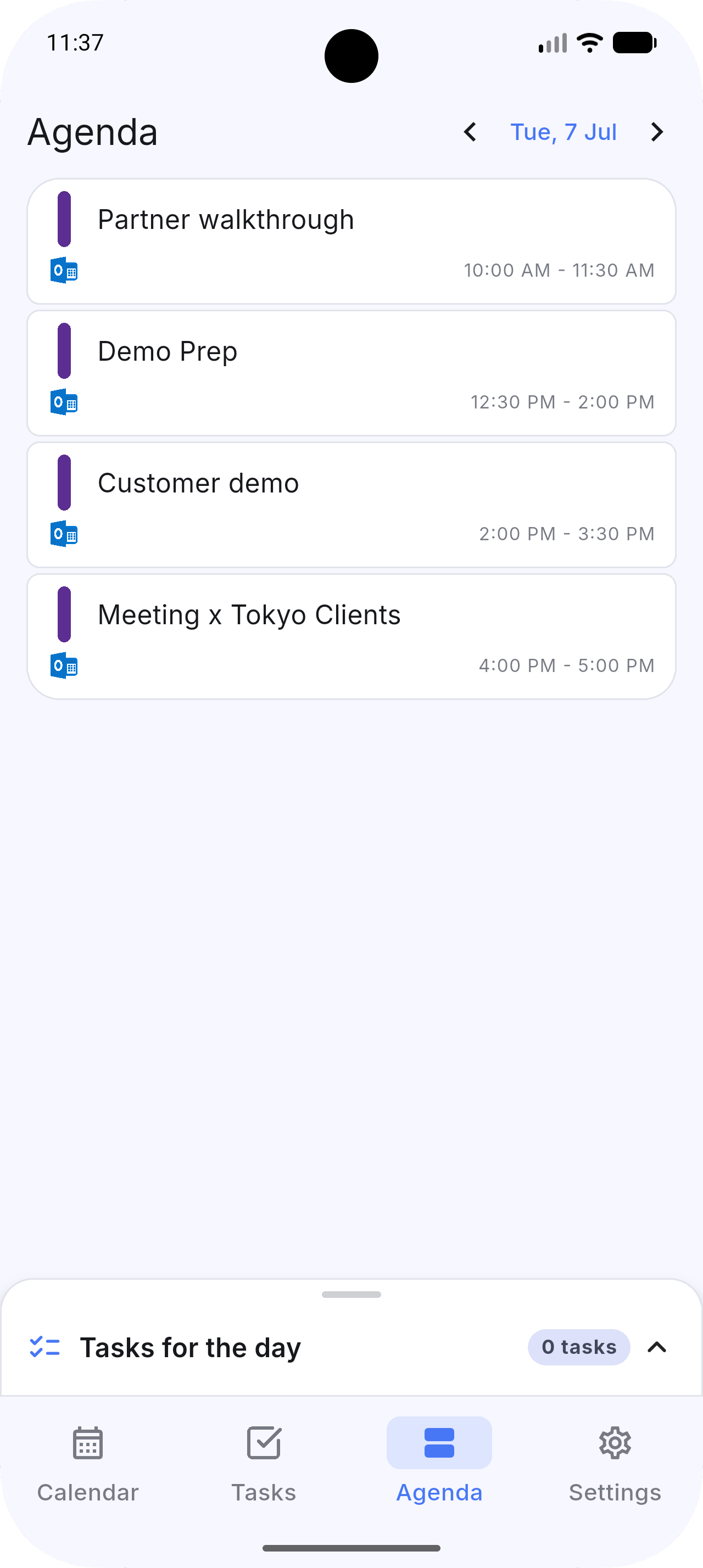 Dainvo Mobile daily agenda