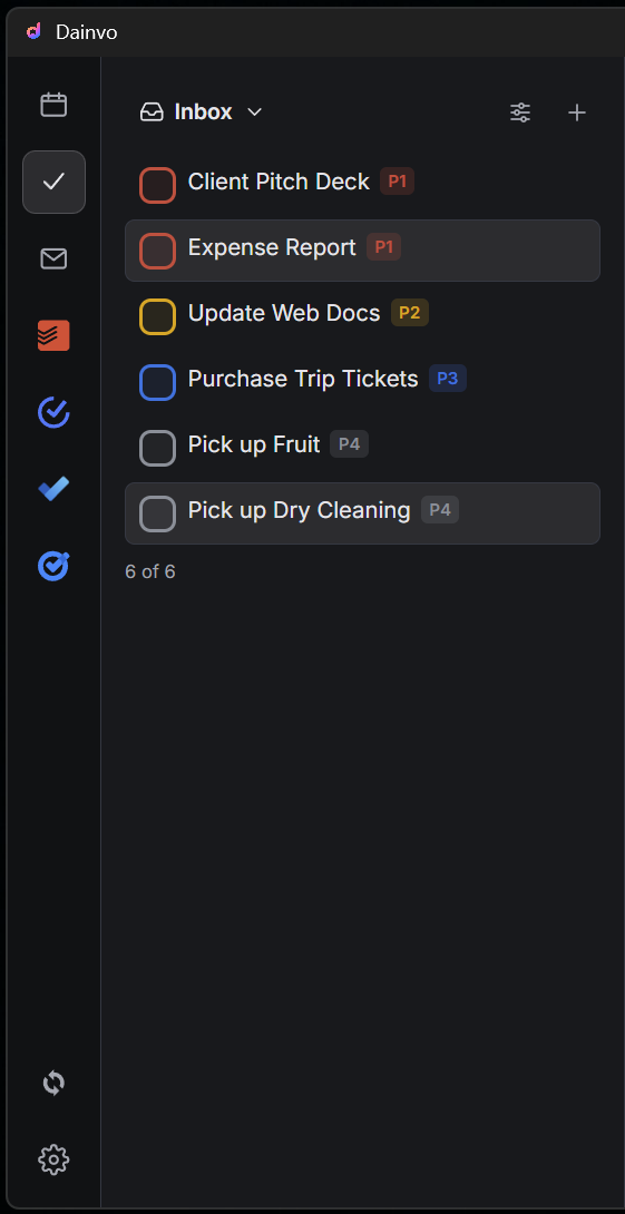 Dainvo task inbox with priority work and family tasks